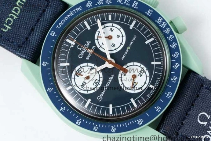 0305 SoftTouch Speedmaster Misson On Earth 1:1 Best Edition Blue Dial On Nylon Strap Quartz 7859